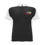 Zweifarbiges Kinder-Sportshirt kurzarm 140 g/m² Roly Bugatti farbe weiß/schwarz Ansicht mit Siebdruck
