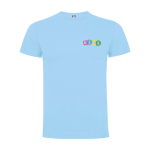 Kurzarm-Kinder-T-Shirt aus Baumwolljersey, 165 g/m2 Roly farbe hellblau Ansicht mit Siebdruck