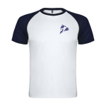 Zweifarbiges Kinder-Sportshirt kurzarm 140 g/m² Roly Indianápolis farbe marineblau Ansicht mit Siebdruck