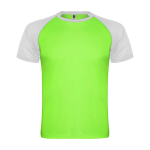 Zweifarbiges Kinder-Sportshirt kurzarm 140 g/m² Roly Indianápolis farbe neongrün