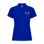 Damen-Piqué-Polo aus Baumwolle und Polyester, 190 g/m2, Roly farbe blau Ansicht mit Siebdruck