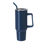 Thermobecher aus Edelstahl mit Griff und schwarzem Strohhalm 1,2 L farbe marineblau erste Ansicht