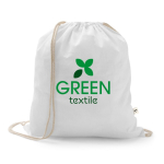 Turnbeutel aus recycelter Baumwolle und Polyester, 150 g/m² farbe weiß Ansicht mit Logo 1
