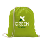 Turnbeutel aus recycelter Baumwolle und Polyester, 150 g/m2 farbe hellgrün Ansicht mit Logo 1