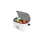 Thermotasche aus recyceltem Polyester mit verstellbarem Gurt, 7 L farbe weiß Ansicht mit Logo 5