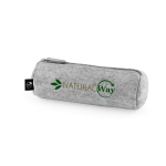 Zylindrisches Etui aus recyceltem Filz mit Reißverschluss farbe hellgrau Ansicht mit Logo 1