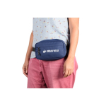 Bauchtasche aus recyceltem Polyester mit Innenfutter & zwei Fächern farbe blau Ansicht mit Logo 5