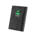 Notizblock mit Einband aus recyceltem Filz, A5, liniert farbe dunkelgrau Ansicht mit Logo 1