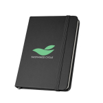 Liniertes Notizbuch aus teilweise recyceltem Material, A5 farbe schwarz Ansicht mit Logo 1