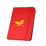 Notizbuch A5, liniert, Hardcover aus teilweise recyceltem Material farbe rot Ansicht mit Logo 1