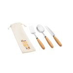 3-teiliges Besteck-Set aus Akazienholz und Edelstahl farbe natürliche farbe Ansicht mit Logo 1