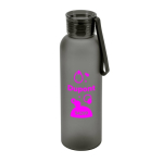 Gefrostete RPET-Flasche mit auslaufsicherem Deckel, 600 ml farbe schwarz Ansicht mit Logo 1