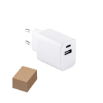 Netzadapter aus recyceltem Kunststoff mit zwei USB-Anschlüssen Ansicht in vielen Farben
