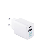 Netzadapter aus recyceltem ABS mit zwei USB-Anschlüssen Ansicht mit Druckbereich