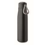 Auslaufsichere Edelstahlflasche mit Kordelgriff, 500 ml farbe schwarz