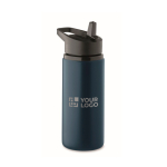 Flasche aus Recyclingedelstahl mit Öffnung und Griff, 500 ml farbe marineblau Ansicht mit Druckbereich