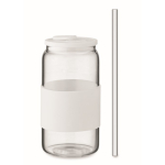 Borosilikatglas mit Strohhalm und Silikonband, 550 ml farbe weiß dritte Ansicht