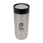 Thermobecher To Go aus Edelstahl mit Druckverschluss, 350 ml farbe silber Ansicht mit Tampondruck