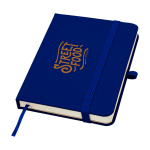 Notizbuch mit Hardcover und Soft-Touch-Umschlag, A6 liniert farbe marineblau Ansicht mit Tampondruck