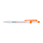 Eleganter Kuli aus recyceltem Plastik, blaue Tinte farbe orange Ansicht mit Tampondruck
