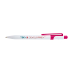 Eleganter Kuli aus recyceltem Plastik, blaue Tinte farbe pink Ansicht mit Tampondruck
