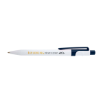 Eleganter Kuli aus recyceltem Plastik, blaue Tinte farbe marineblau Ansicht mit Tampondruck