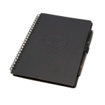 Wiederverwendbares A5-Notizbuch mit Kugelschreiber, schwarze Tinte farbe schwarz Detailansicht mit Logo