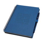 Wiederverwendbares A5-Notizbuch mit Kugelschreiber, schwarze Tinte farbe marineblau Detailansicht mit Logo