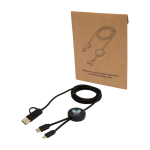 5-in-1 recyceltes Ladekabel mit Datensynchronisation, 27 W farbe schwarz Ansicht mit Tampondruck