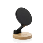 Magnetischer Handyhalter aus recyceltem Plastik und Bambus farbe schwarz Ansicht mit Druckbereich