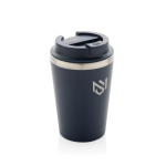 Ökologische doppelwandige Thermotasse mit Deckel, 350 ml farbe blau Ansicht mit Logo