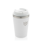 Ökologische doppelwandige Thermotasse mit Deckel, 350 ml farbe weiß Ansicht mit Logo