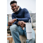 Tropffreier Thermobecher aus recyceltem Edelstahl, 900 ml farbe weiß Lifestyle-Bild