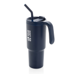 Tropffreier Thermobecher aus recyceltem Edelstahl, 900 ml farbe marineblau Ansicht mit Druckbereich