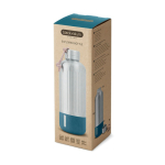 Große Thermoflasche aus Stahl der Marke Black+Blum, 850 ml farbe türkis Ansicht mit Box