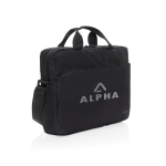 Mehrzweck-Schultertasche aus RPET mit Trageriemen, 1 L farbe schwarz Ansicht mit Logo