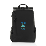 Wasserfester RPET-Rucksack mit Fronttasche für PC, 15,6” farbe schwarz Ansicht mit Druckbereich