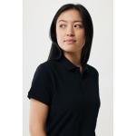 Damen-Piqué-Poloshirt aus recycelter Baumwolle, 220 g/m², Iqoniq farbe schwarz vierte Ansicht mit Modell