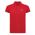 Damen-Piqué-Poloshirt aus recycelter Baumwolle, 220 g/m², Iqoniq farbe rot Ansicht mit Logo