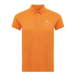 Damen-Piqué-Poloshirt aus recycelter Baumwolle, 220 g/m², Iqoniq farbe orange Ansicht mit Logo