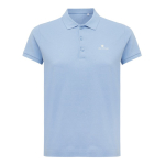 Damen-Piqué-Poloshirt aus recycelter Baumwolle, 220 g/m², Iqoniq farbe cyan-blau Ansicht mit Logo