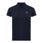 Damen-Piqué-Poloshirt aus recycelter Baumwolle, 220 g/m², Iqoniq farbe marineblau Ansicht mit Logo