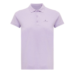 Damen-Piqué-Poloshirt aus recycelter Baumwolle, 220 g/m², Iqoniq farbe lila Ansicht mit Logo