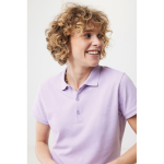 Damen-Piqué-Poloshirt aus recycelter Baumwolle, 220 g/m², Iqoniq farbe lila fünfte Ansicht mit Modell
