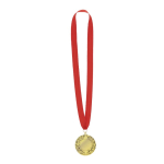 Sieger-Medaille mit goldener Oberfläche und rotem Umhängeband