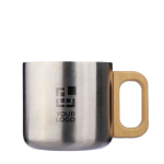 Doppelwandiger Becher aus Recyclingstahl mit Griff, 400 ml farbe silber Ansicht mit Druckbereich