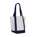 Tasche aus Recyclingbaumwolle mit Außenfach auf einer Seite farbe marineblau zweite Ansicht