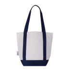 Tasche aus Recyclingbaumwolle mit Außenfach auf einer Seite farbe marineblau dritte Ansicht