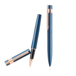 Kuli und Rollerball mit roségoldenen Details, schwarze Tinte farbe marineblau