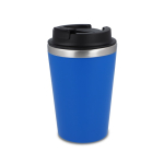 Edelstahl-Thermobecher mit schwarzem Deckel und Rand in Silber, 350 ml farbe blau